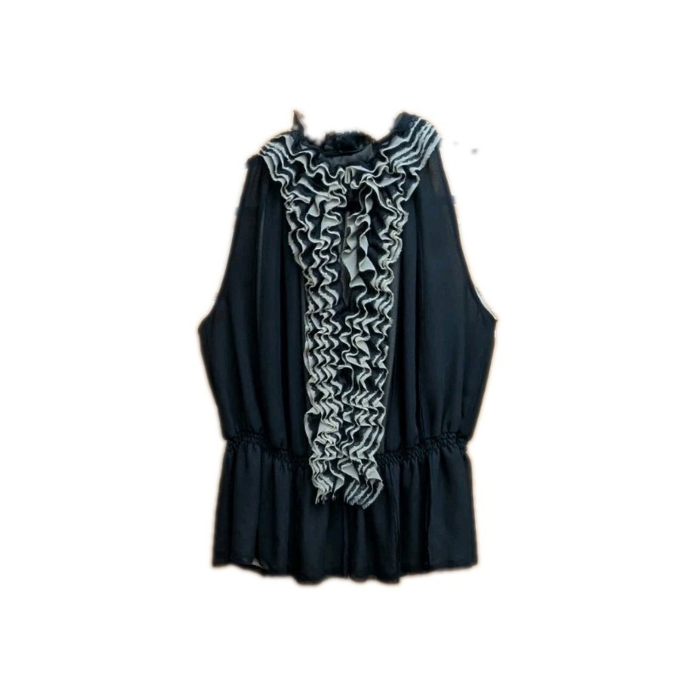 Neiman Marcus Robert Rodriquez Women's Top XL Sheer Lined Ruffles Party Holiday